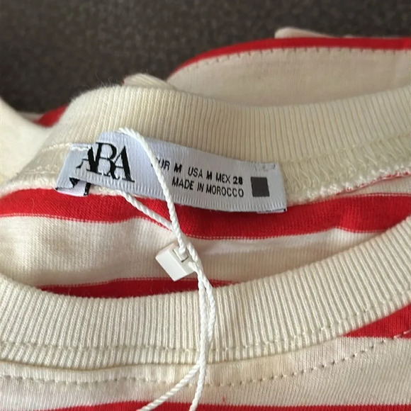 ZARA | Red & White | COMBINED PEPLUM T-SHIRT - Picture 8 of 8